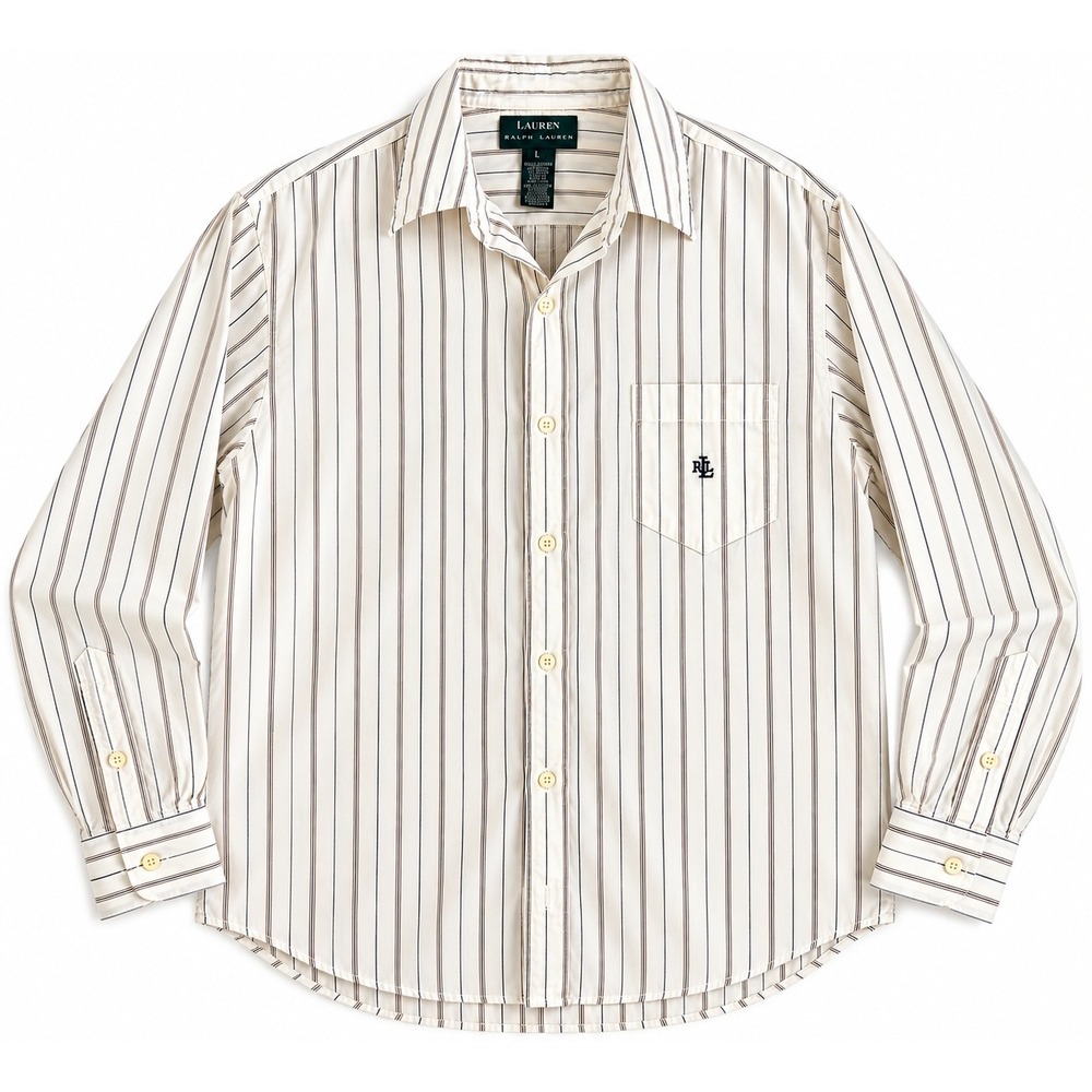 Lauren Ralph Lauren Mens L Striped Button Down Shirt Cotton RL Logo Preppy